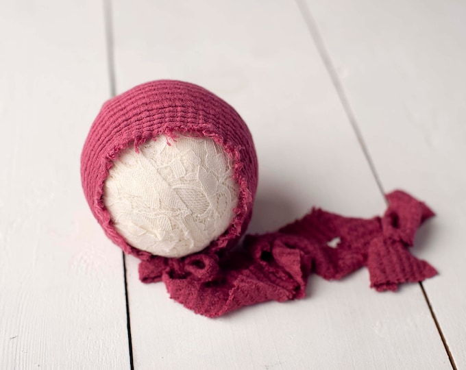 Raspberry Deep Pink Bonnet For Newborn Photography Photo Prop