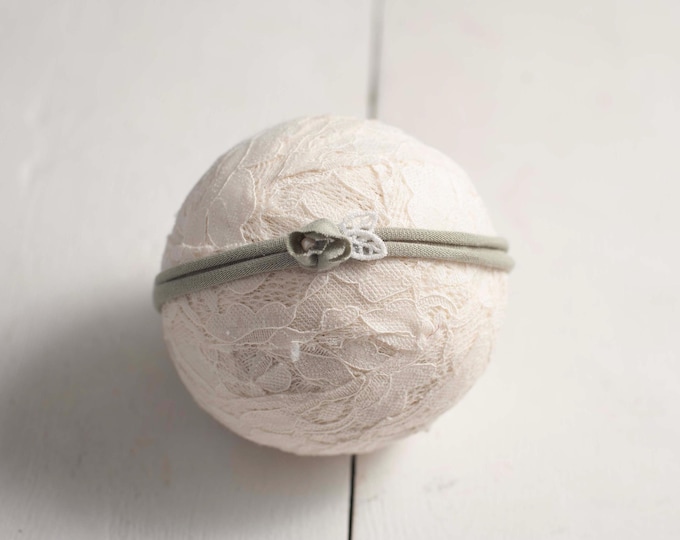 Sage Green Single Bud Jersey Newborn Baby Dainty Tieback for Newborn Photography Photo Prop, Canadian Prop Vendor