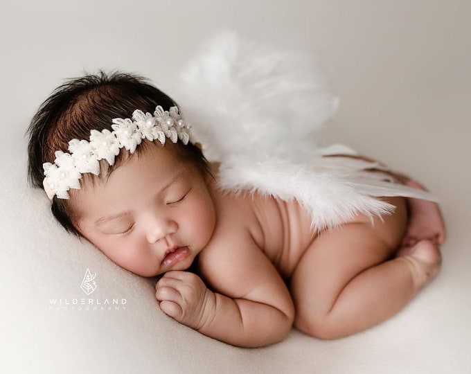 Cream Pearl Ruffled Tulle Headband For Newborn Photography Photo Prop