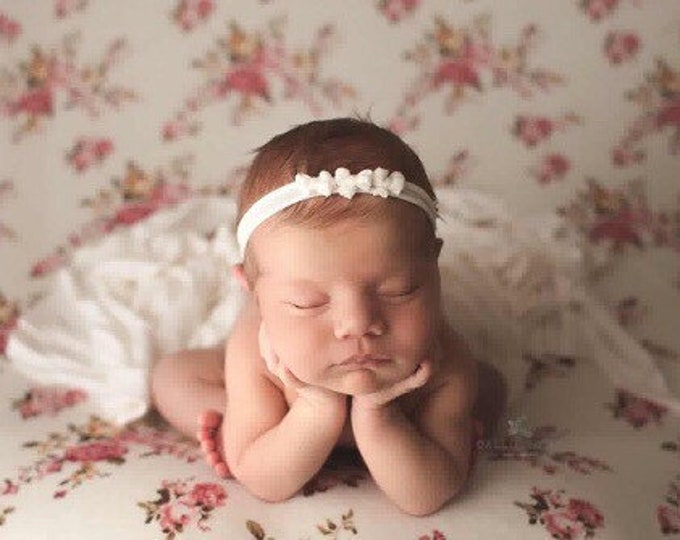 Newborn Ivory Stretch Jersey Tieback Headband Set, Newborn Baby Photo Prop, Baby Bow Tieback Headband, Newborn Baby Girl Tieback, Baby Bow