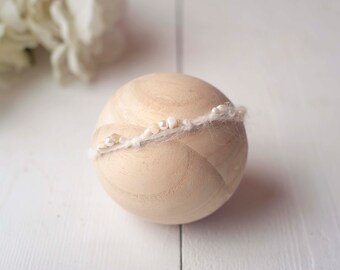 Ivory Off White Beaded Mohair Dainty Headband for Newborn Photography Photo Prop