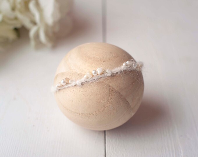 Ivory Off White Beaded Mohair Dainty Headband for Newborn Photography Photo Prop