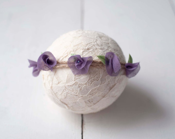 Purple Chiffon Rose Jute Tieback for Newborn Photography Prop