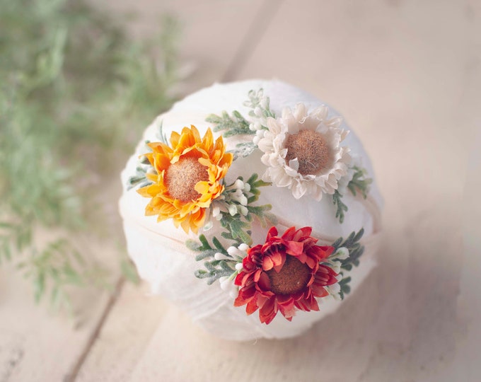 Fall Sunflower Tieback For Newborn Photography Photo Prop Headband