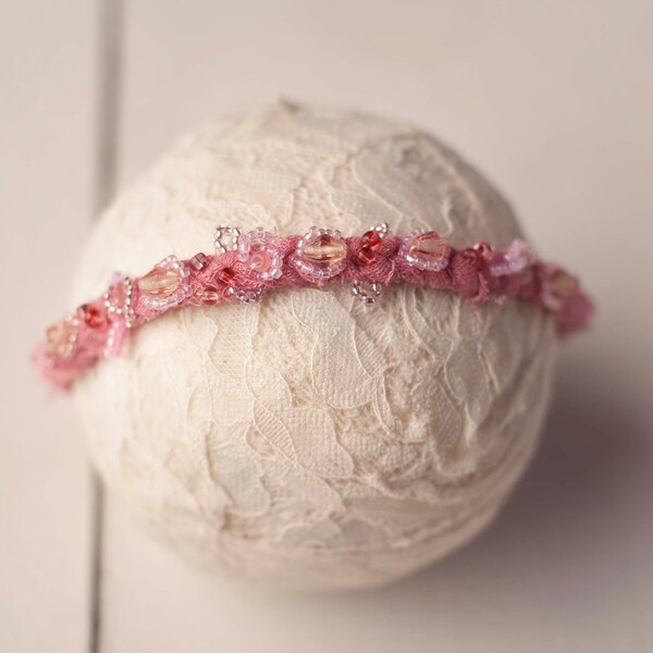 Pink Braided Beaded Newborn Baby Photography Tieback