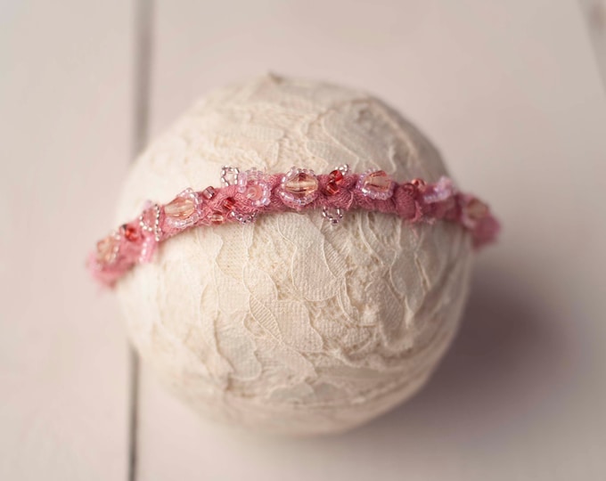 Pink Braided Beaded Newborn Baby Photography Tieback