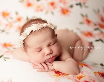 Peach, Pink and Ivory Floral Newborn Posing Fabric, Floral Blanket, Fabric, Newborn Backdrop, Fabric backdrop, Posing Fabric, Posing Blanket