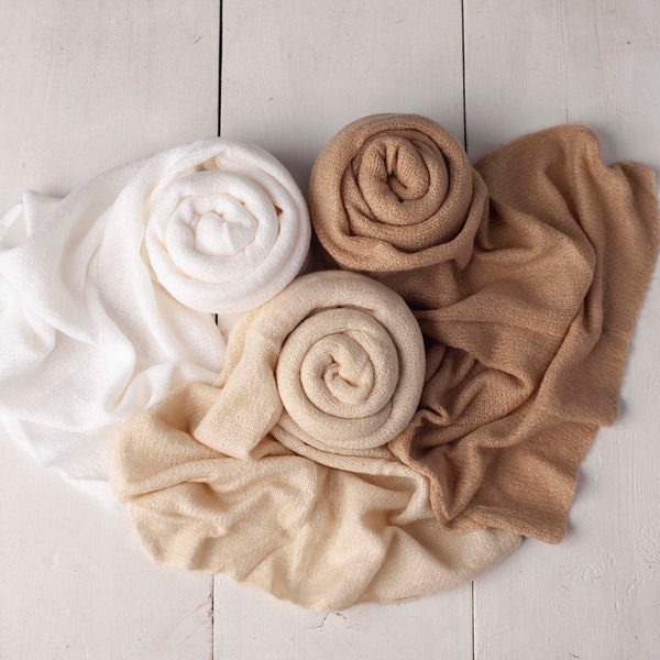 Ivory, Cream, Tan Neutral Colors Soft Stretch Sweater Knit Wrap Photography Photo Prop for Newborn Photography Photo Prop