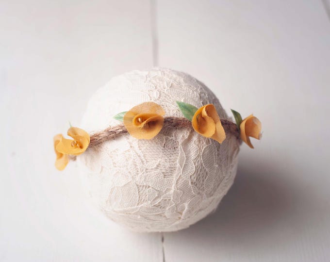 Mustard Yellow Chiffon Rose Jute Tieback for Newborn Photography Prop