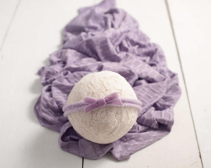 Lilac Purple Velvet Bow Tieback and Wrap Set for Newborn Photography Photo Prop, Canada Prop Seller