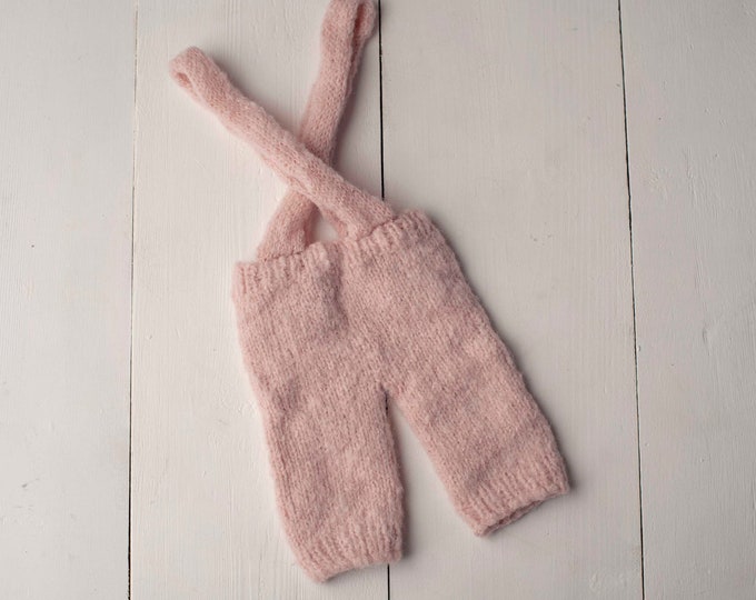 Pink Brushed Knit Newborn Suspender Pants for Newborn Photography