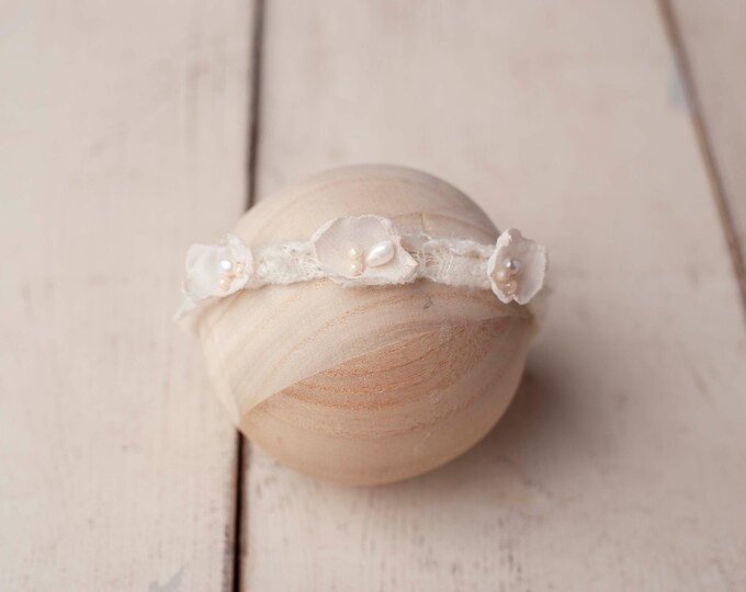 Ivory Neutral Baby Girl Headband Newborn Photography Tieback Flower Tieback Photography Photo Shoot Flower Petal Prop