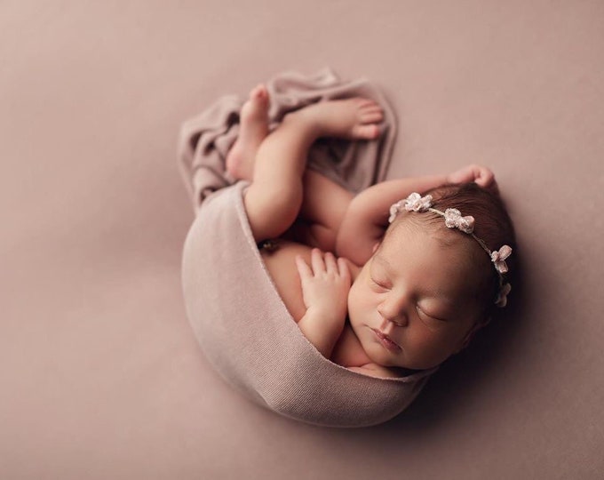 Pink Velvet Tiny Bow Tieback Headband For Newborn and Sitter Photography Photo Prop