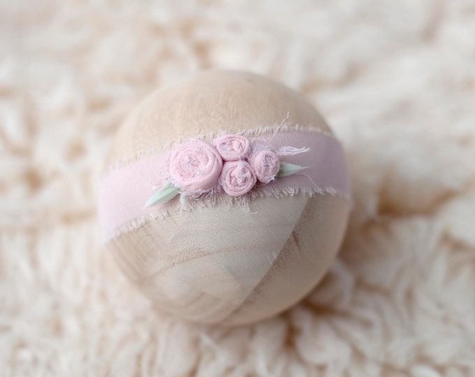 Pink Neutral Chiffon Rosette Baby Girl Headband Newborn Photography Tieback, Canadian Prop Seller