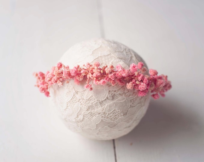 Pink Floral Halo Crown Tieback For Newborn and Sitter Baby Photography Photo Prop Headband