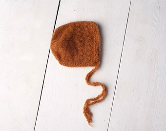 Nutmeg Soft Stretchy Knit Bonnet for Newborn Photography Photo Prop