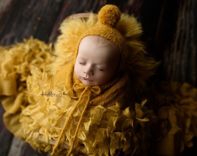 Mustard Yellow Tufted Frou Frou Shag Basket Stuffer Layer, Newborn Layer, Newborn Photography Basket Stuffer Prop, Newborn Photo Prop, Tuft