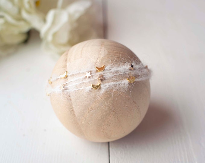 Gold Stars and Moons On Mohair Headband For Newborn Photography Photo Prop