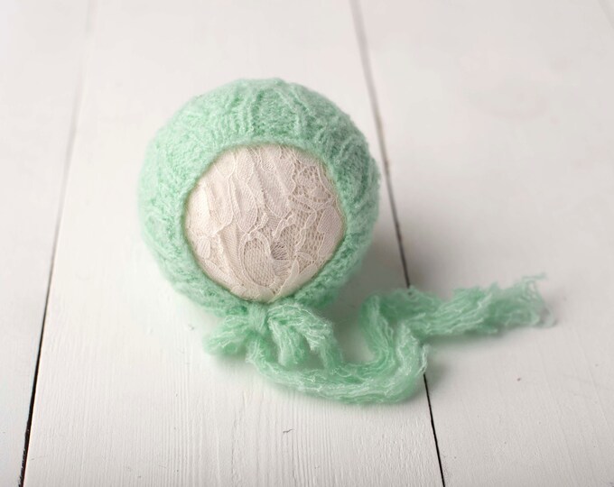 Mint Green Soft Stretchy Knit Bonnet for Newborn Photography Photo Prop