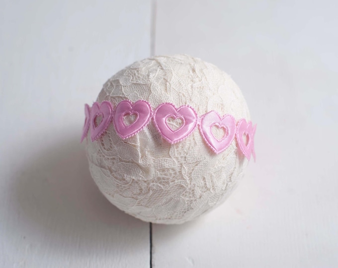 Pink Heart Tieback Headband For Baby and Newborn Photography Photo Prop, Canada Photo Prop Vendor, Valentines Tieback