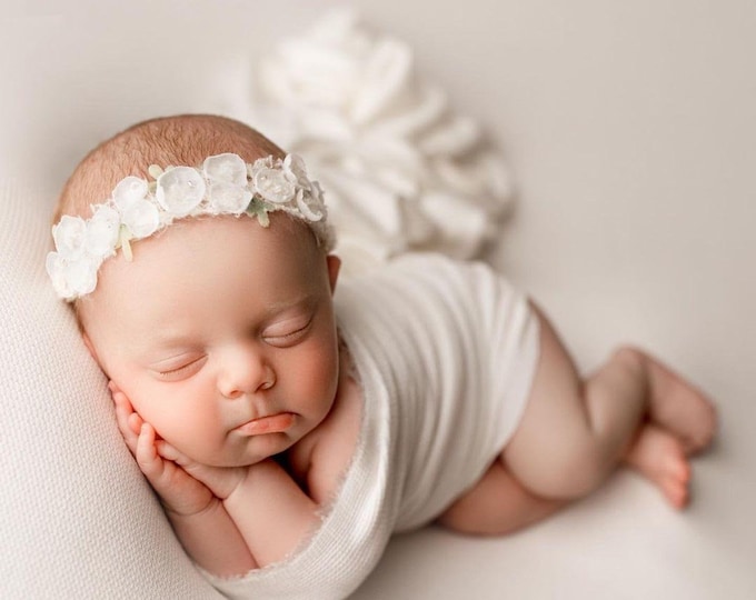 Ivory Off White Petal Tieback Headband for Newborn Photography Photo Prop