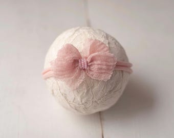 Pink Big Bow Beaded Newborn Baby Tieback Photo Prop For Newborn Photography