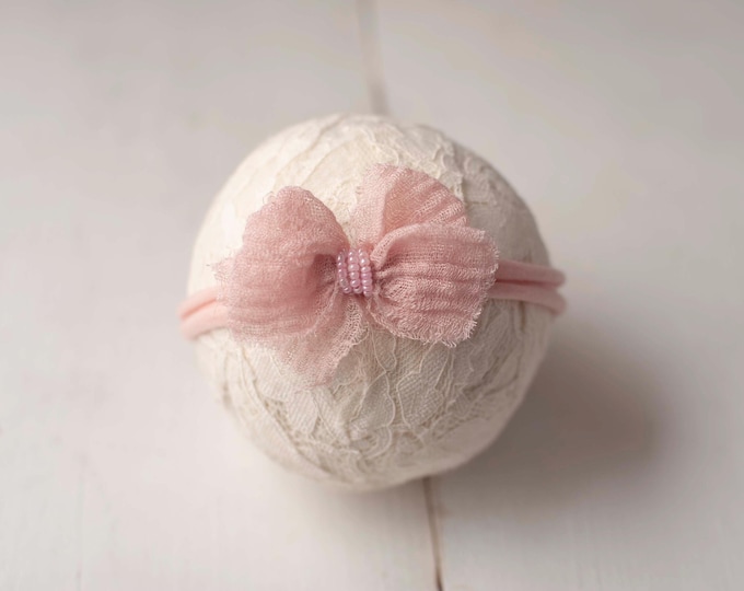 Pink Big Bow Beaded Newborn Baby Tieback Photo Prop For Newborn Photography