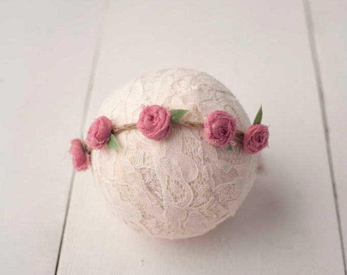 Peony Pink Rosebud Tieback Headband for Newborn Photography Prop