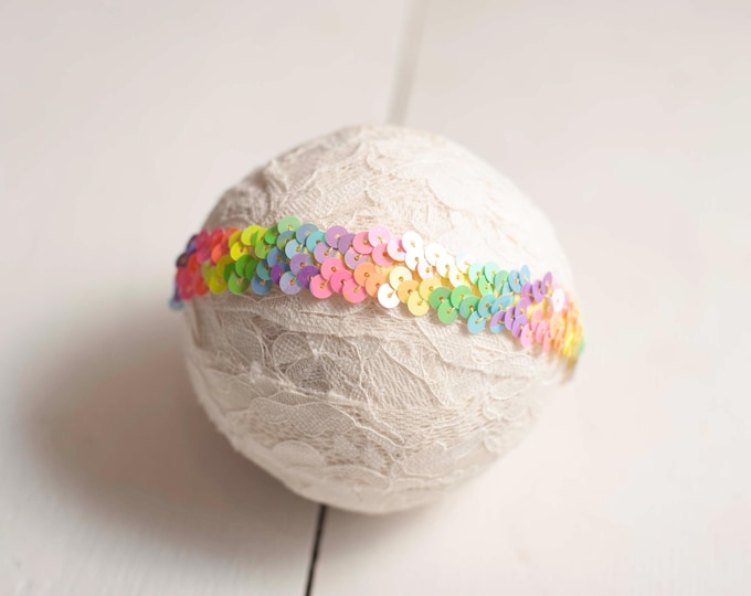 Rainbow Sequin Braided Headband For Newborn Photography Photo Prop