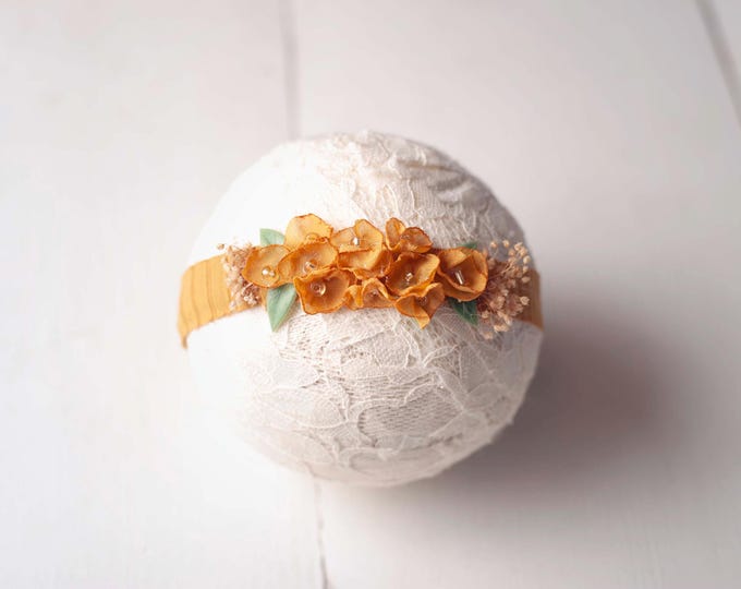 Mustard Yellow Fall Petal Tieback Headband for Newborn Photography Prop