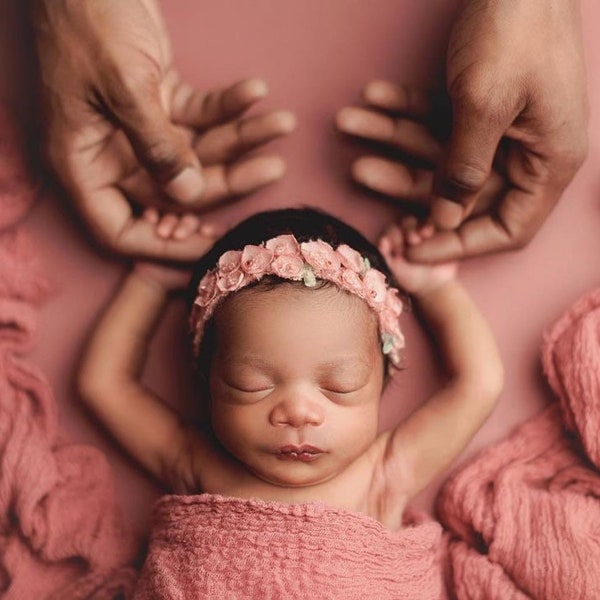 Pink Petal Tieback Headband for Newborn Photography Prop
