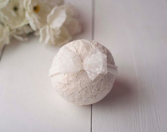 Ivory Polka Dot Bow Tieback for Newborn Baby Photography
