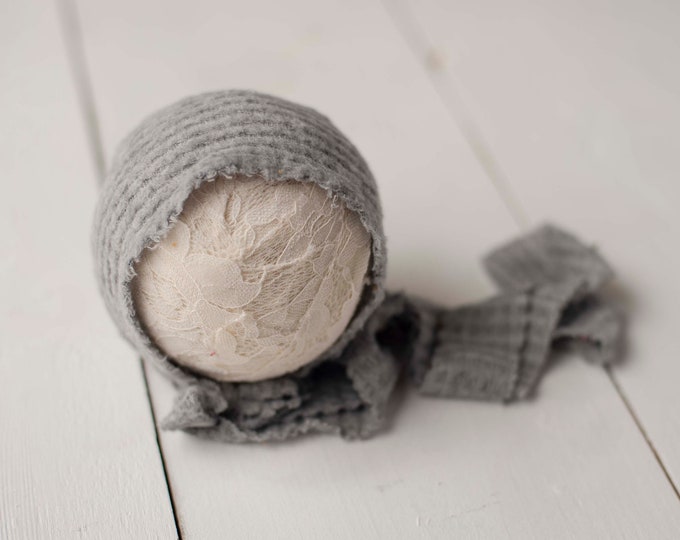 Grey Bonnet For Newborn Photography Photo Prop