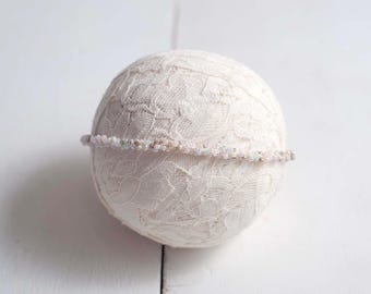 Iridescent Pearl Beaded Newborn Headband, Photo Prop