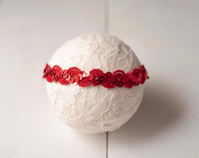 Red Sequin Braided Headband For Newborn Photography Photo Prop