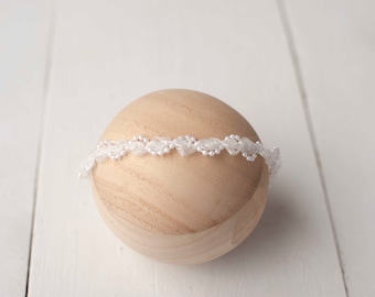 Off White Ivory Beaded Pearl Headband Pearl Beaded Baby and Newborn Tieback for Newborn Photography Photo Prop