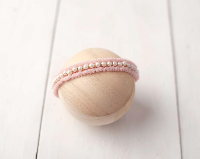 Soft Pink Pearl Ruffled Tulle Headband For Newborn Photography Photo Prop