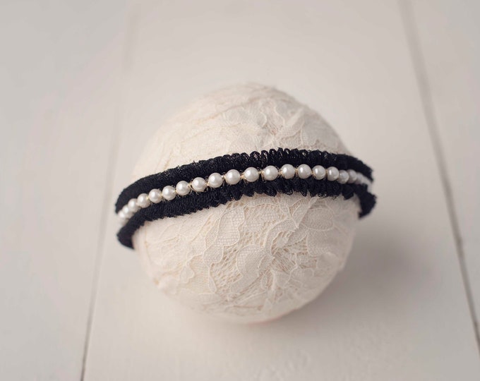Black Pearl Ruffled Tulle Headband For Newborn Photography Photo Prop