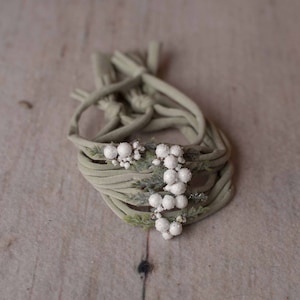 Salbei grün Winter White Berry Weihnachten festliche Neugeborenen Jersey Stretch Raffhalter Stirnband Foto Prop