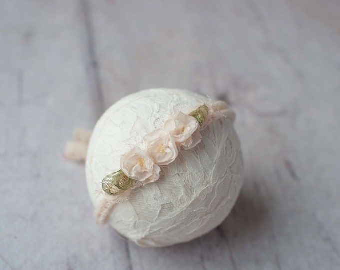 Peaches and Cream Floral Newborn Tieback, Floral Tieback, Newborn Headband, Newborn Photography Photo Prop , Ivory Tieback, Tieback