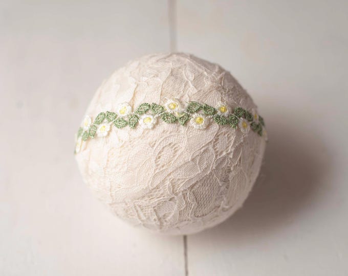 Yellow, Green, and White Floral Embroidered Headband For Newborn Photography Photo Prop