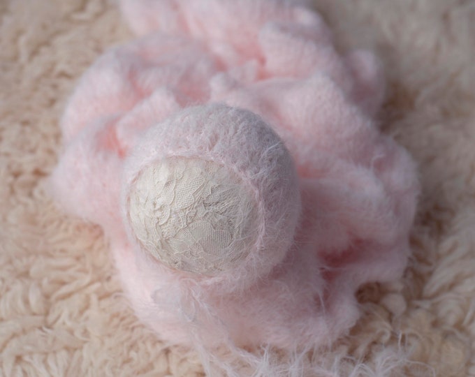 Pink Fuzzy Knit Soft Sweater Knit Bonnet and Sweater Wrap Newborn Photography Set for Newborn Photography