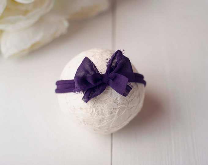 Eggplant Purple Big Bow Newborn Baby Tieback Photo Prop For Newborn Photography