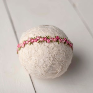 Serre-tête délicat brodé floral rose pour accessoire photo de photographie de nouveau-né