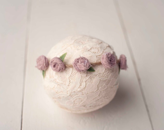 Mauve Purple Rosebud Tieback Headband for Newborn Photography Prop