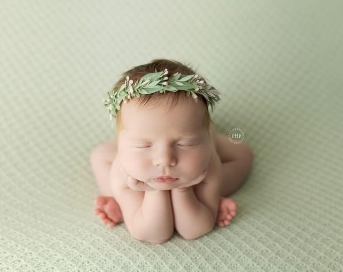 Greenery Halo Crown Tieback For Newborn and Sitter Baby Photography Photo Prop Headband