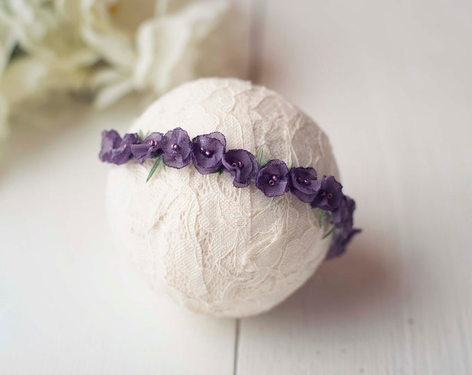 Deep Lavender Purple Newborn Baby Dainty Petal Tieback For Newborn or Baby Photography Photo Prop