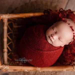 Red Staple Stretch Knit Sweater Wrap Photography Photo Prop For Newborn Photography, Canadian Made