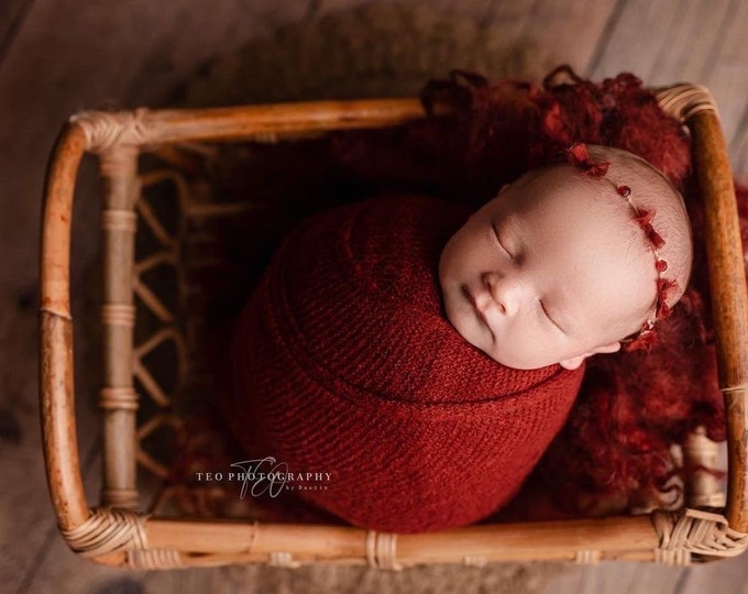 Red Staple Stretch Knit Sweater Wrap Photography Photo Prop For Newborn Photography, Canadian Made