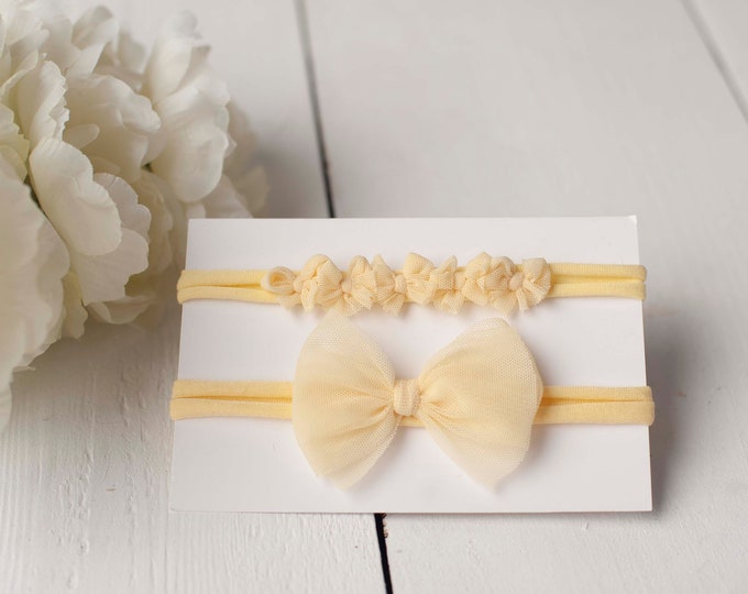 Yellow Bitty Baby Bow and Big Bow Newborn Photography Tieback for Newborn Photography Photo Prop